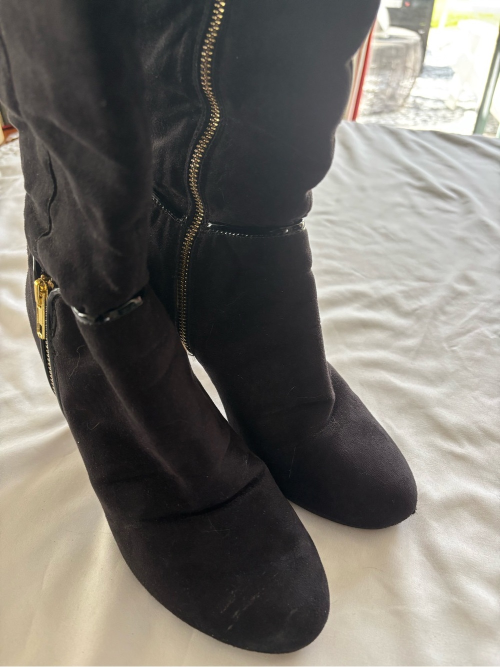 Bella Vita Black Suede Heeled Boots with Gold Zipper